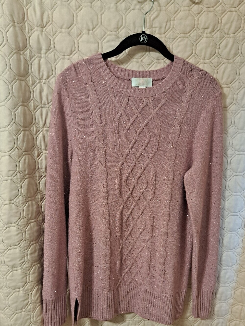 Jingle Belles Cozy Cable Knit Sparkle Sweater - Pink Sz XXS